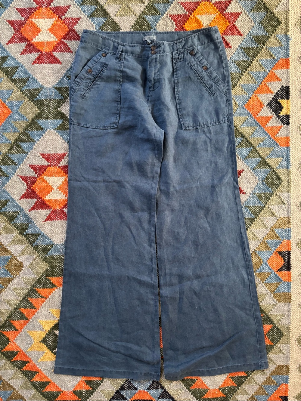 Joie Wide-Leg Utility Mariner Detail 100% Linen Faded Navy Trousers Pants 32”